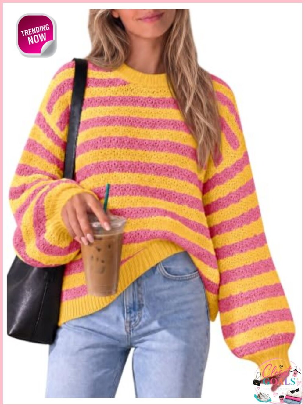 Striped Crochet Knit Pullover Sweater Crewneck Cotton Blend